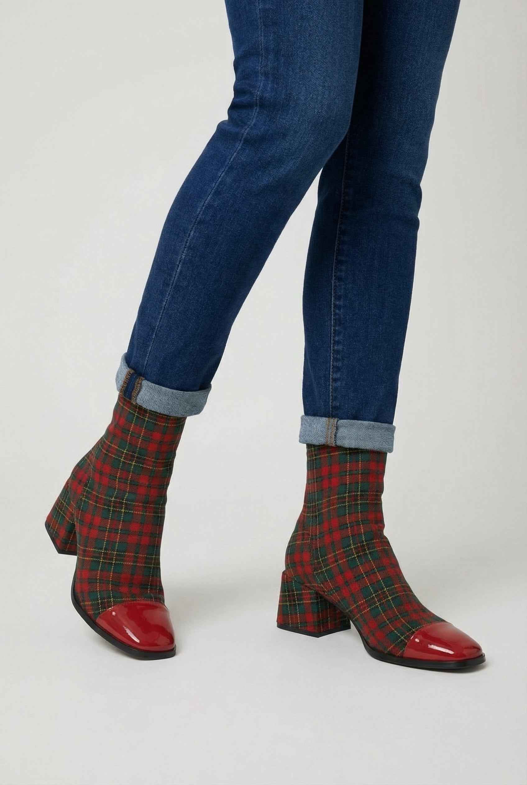 Victoria Lumina red and green mid-calf boots with durable sole, stylish design and comfortable fit for fashion-forward wear.