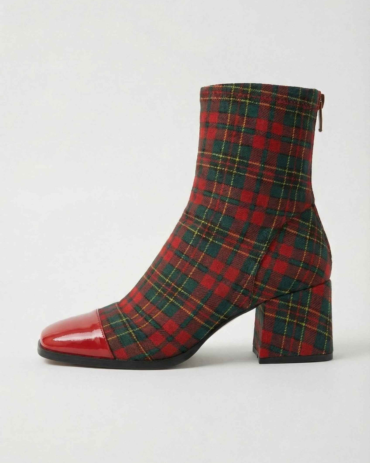 Victoria Lumina red and green mid-calf boots with durable sole, stylish footwear with vibrant color blocking and sturdy design.