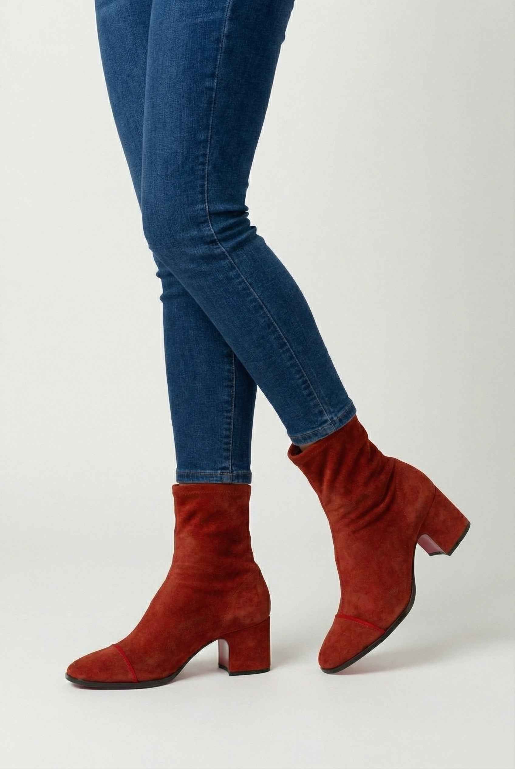 Red Lumina Wear Victoria chic retro mid-calf women's boots with statement heel, stylish and fashionable footwear.