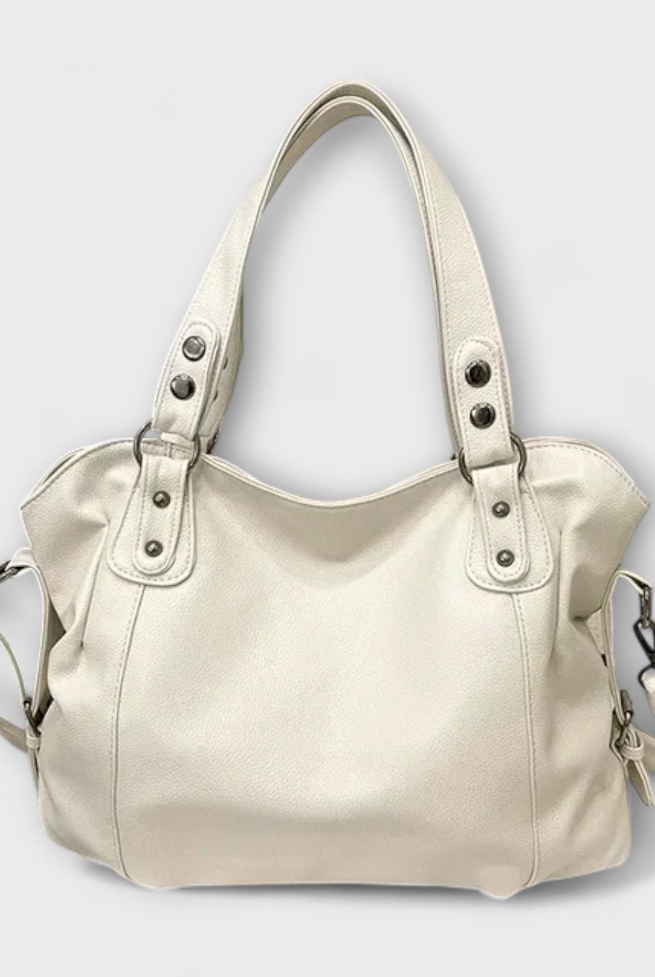 Lumina Wear Victoria chic structured hobo shoulder bag with dual straps in beige, featuring a stylish design and spacious interior.