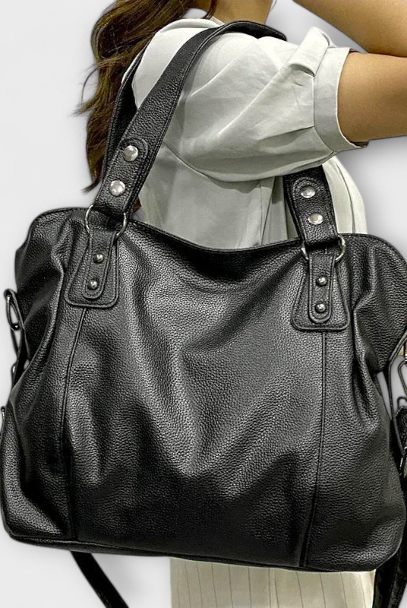 Lumina Wear Victoria beige structured hobo shoulder bag with dual straps, featuring a chic design and spacious interior.