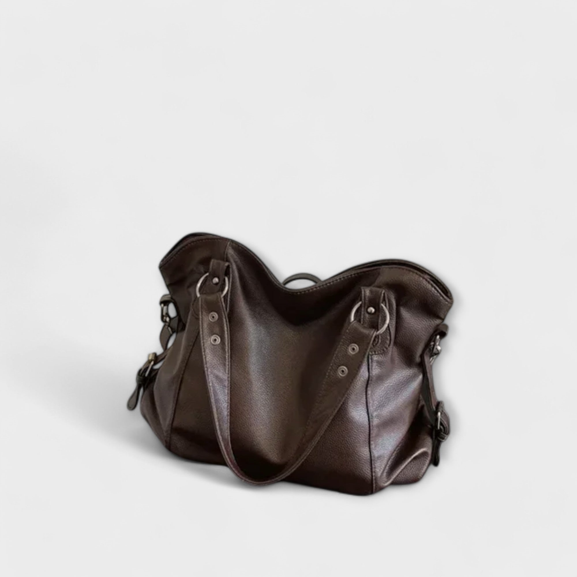 Beige Victoria Lumina structured hobo shoulder bag with dual straps, featuring a chic design and stylish craftsmanship.