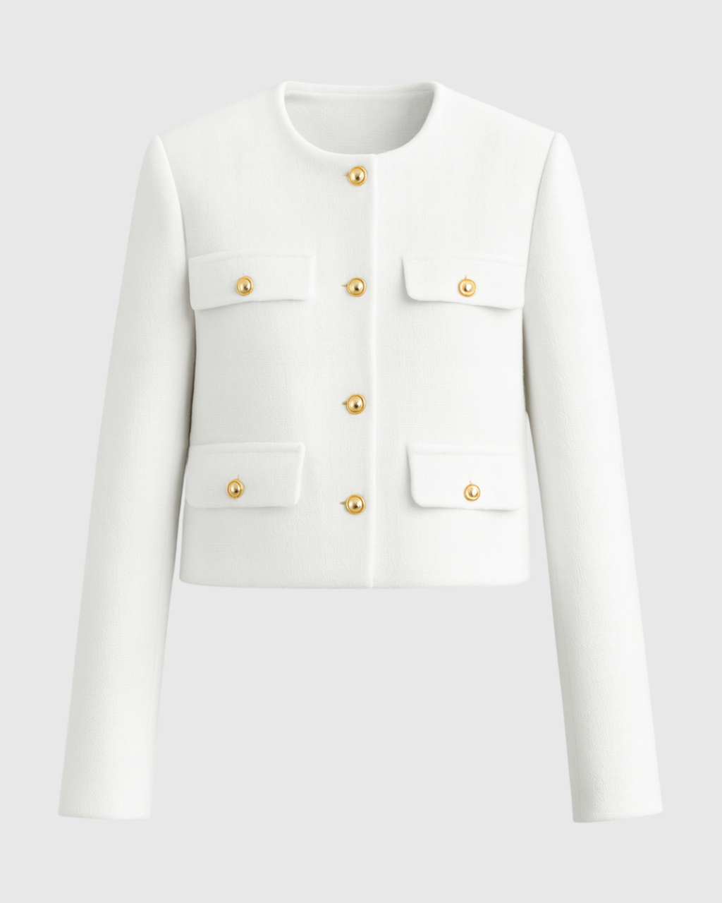 Lumina Wear Victoria white tailored short jacket with versatile style, shown on model with clean, modern design and structured fit.