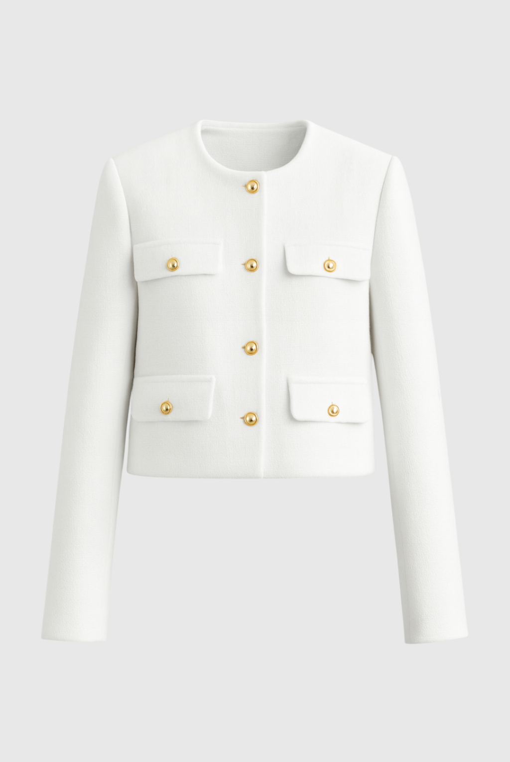Victoria white tailored short jacket by Lumina Wear, showcasing a chic, versatile design with structured fit and stylish details.
