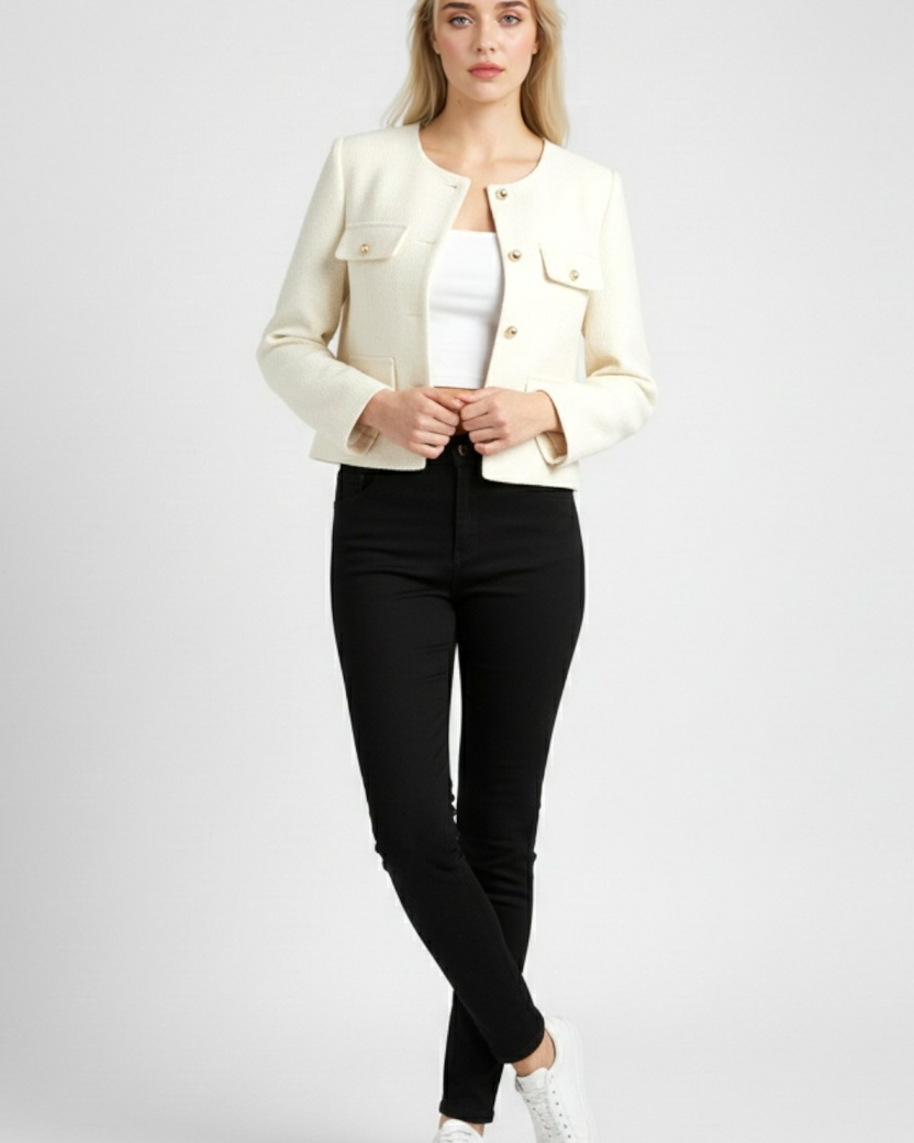 Victoria white tailored short jacket by Lumina Wear featuring a chic, versatile style with a sleek fit and modern design.