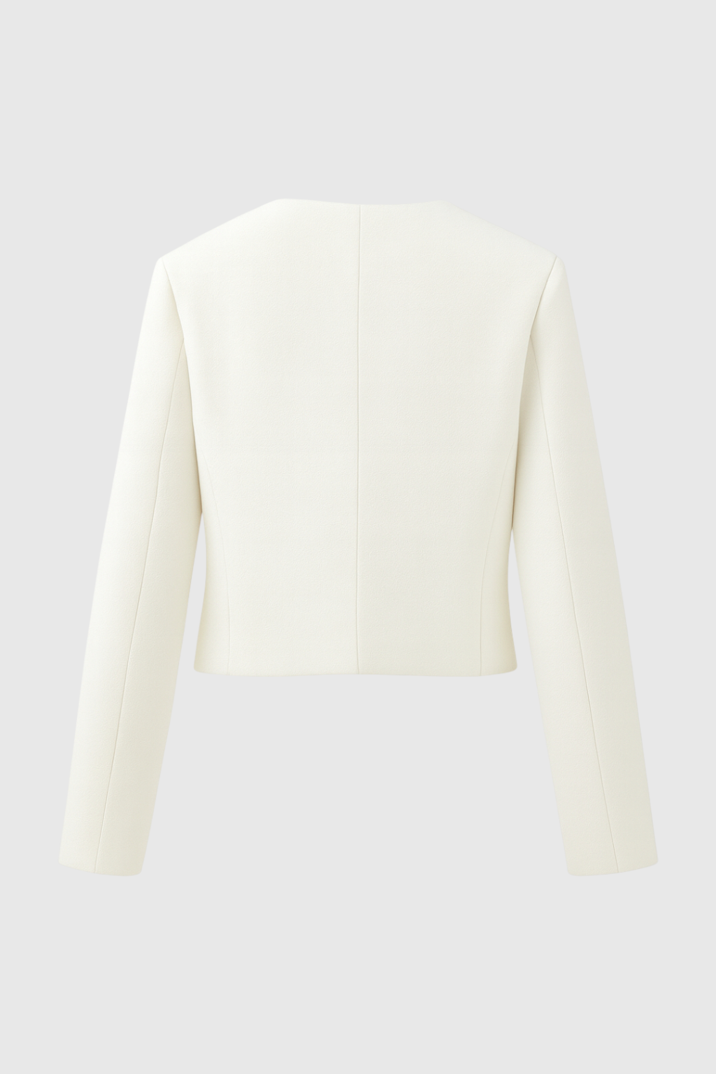 Victoria white tailored short jacket by Lumina Wear, featuring a chic versatile style and sleek design for modern fashion.