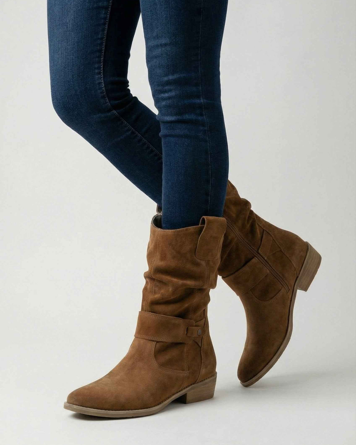 Lumina Wear Victoria yellow-brown retro suede ankle boots for women with sturdy sole, stylish ankle-length footwear.