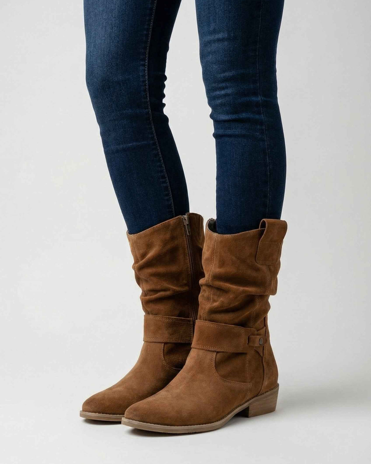 Victoria Lumina Wear yellow-brown retro suede ankle boots for women with sturdy sole, stylish ankle-length design.