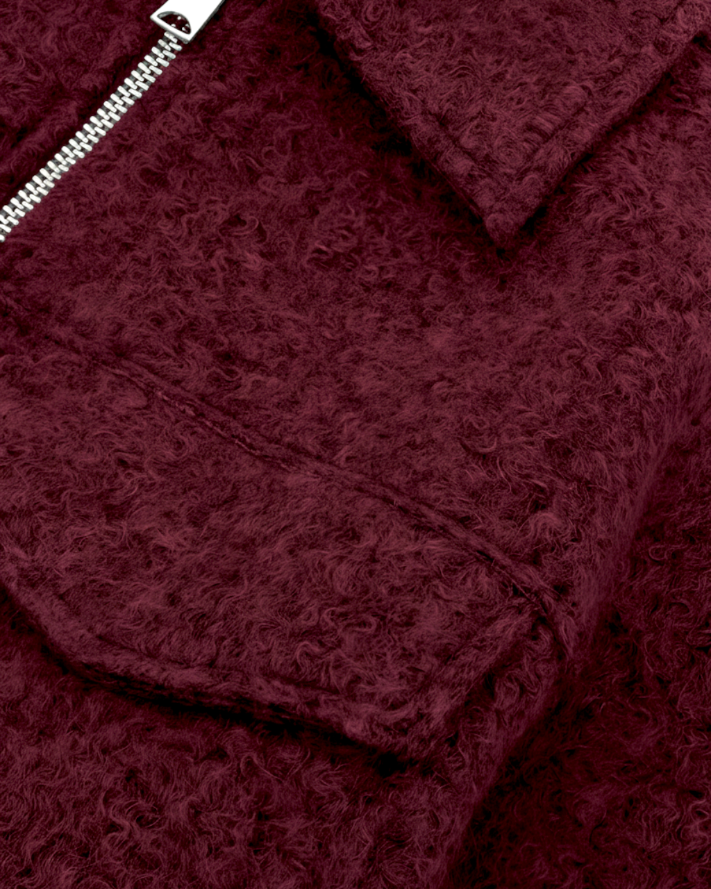 Wine red zip-up jacket with vintage lapel, Lumina Wear Victoria chic women's jacket, stylish and tailored for modern fashion.