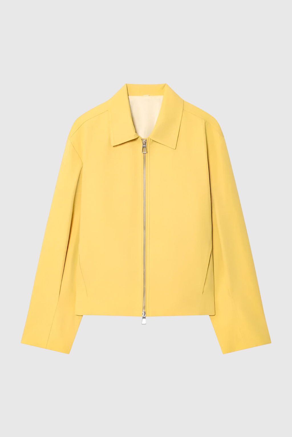 Victoria yellow casual bomber jacket with zipper by Lumina Wear, featuring a stylish relaxed fit and zip closure.