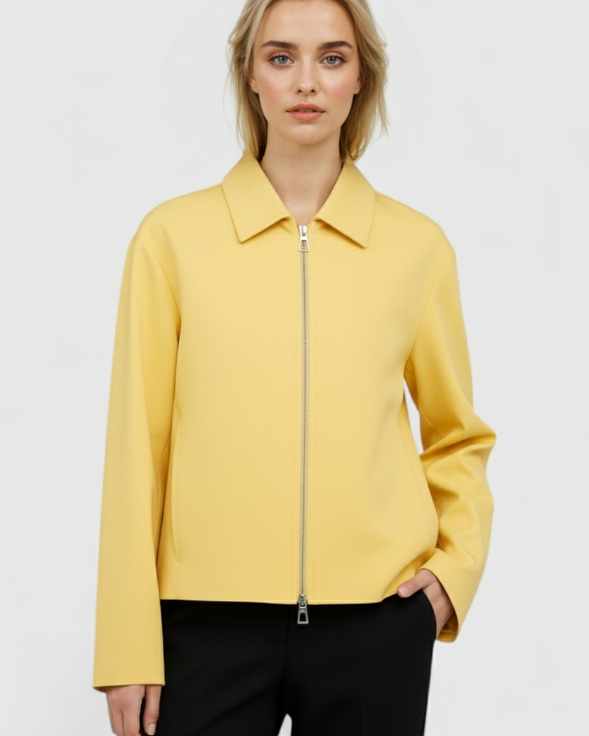 Victoria Lumina yellow casual bomber jacket with zipper, lightweight and stylish, perfect for a trendy, relaxed look.