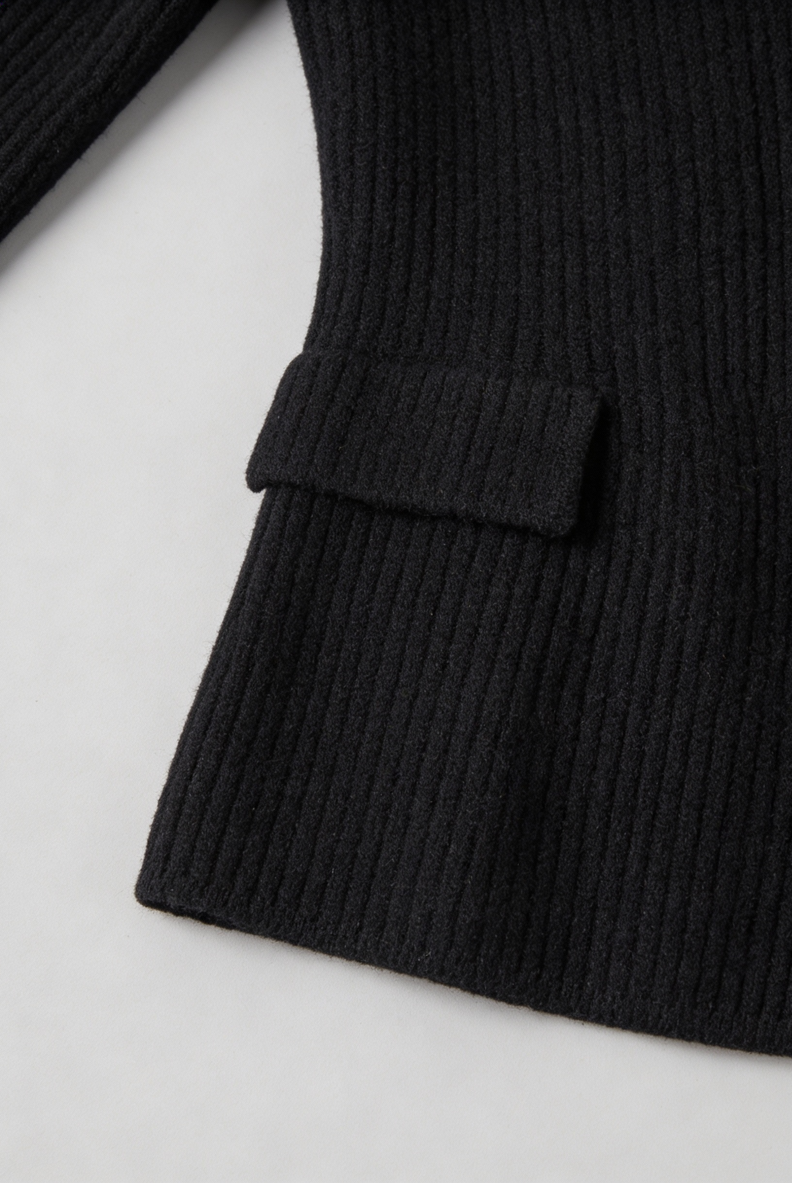 Victoria Lumina black knit cardigan with ribbed details, women's cozy knitwear, long sleeves and open-front design.