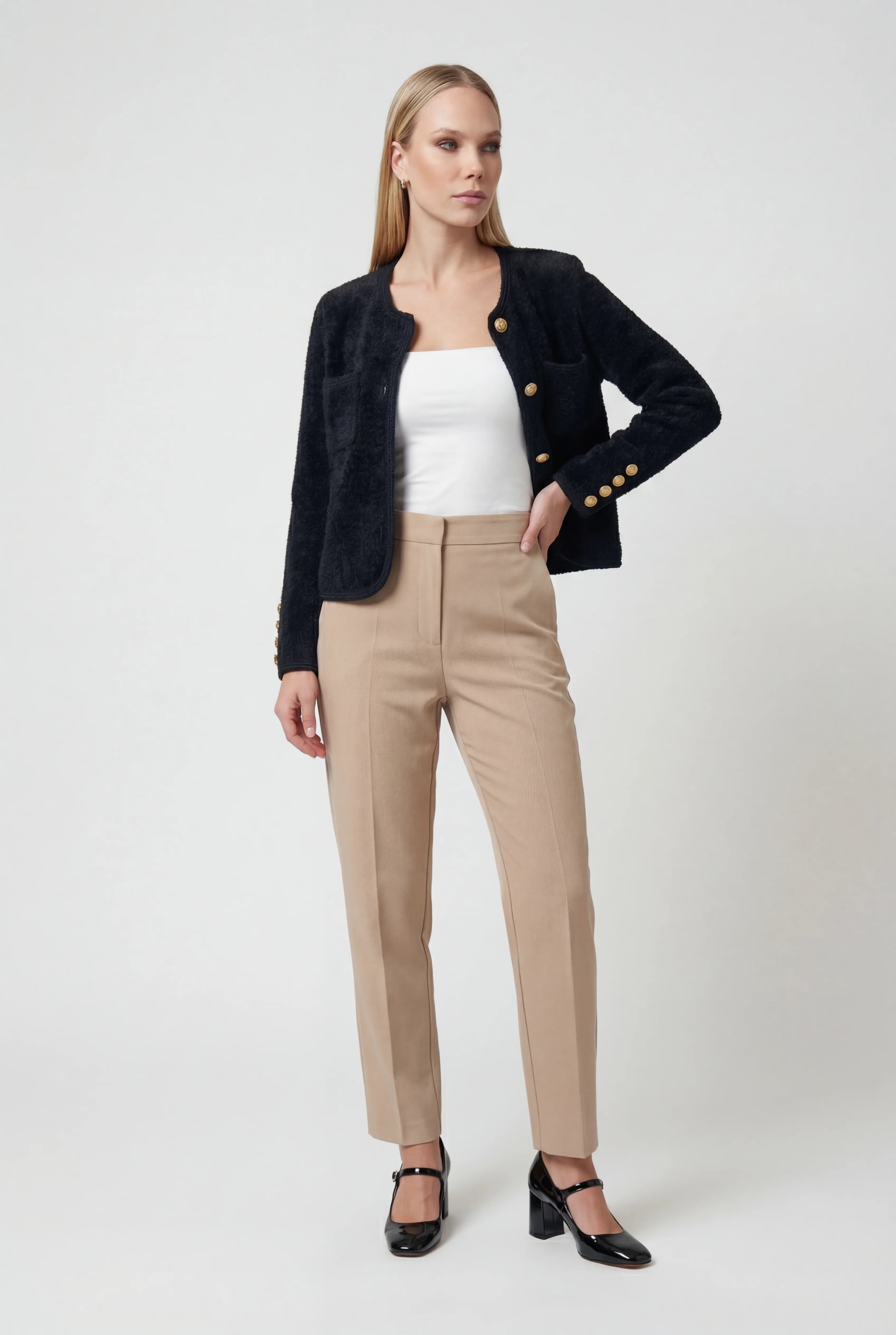 Victoria black long cardigan sweater with open front design by Lumina Wear, cozy and stylish for layered looks.