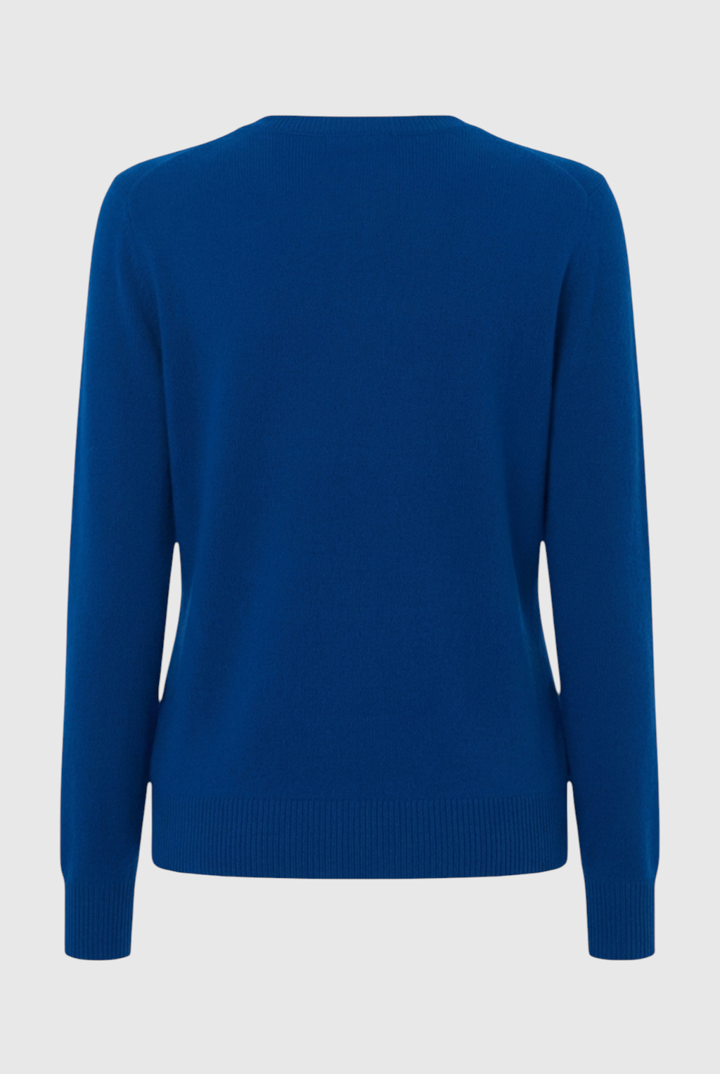 Dark blue Victoria Lumina Wear V-neck sweater with a cozy fit, featuring a flattering silhouette and soft knit texture.