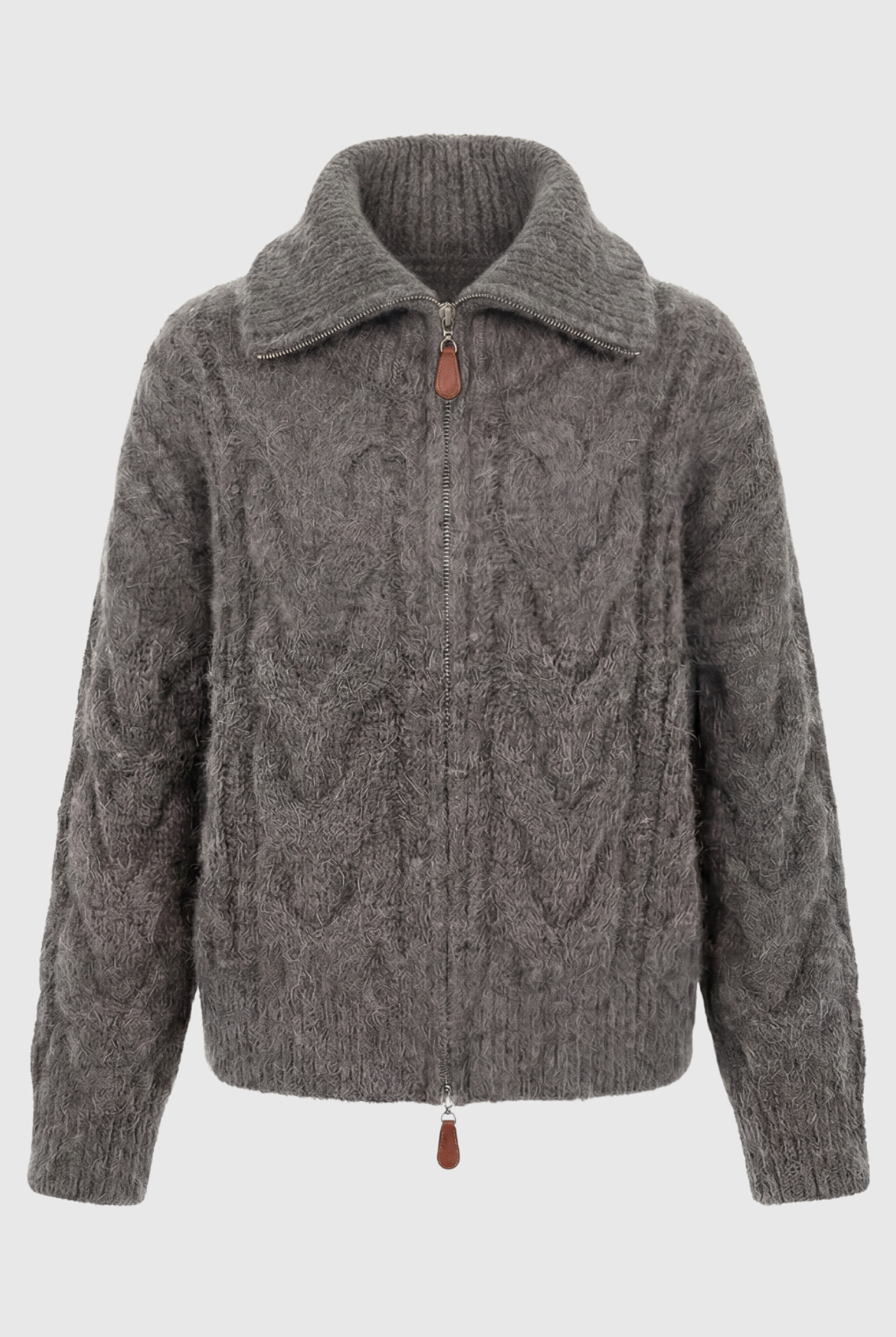 Victoria gray cardigan sweater with zipper detail from Lumina Wear, featuring a cozy fit and casual style.