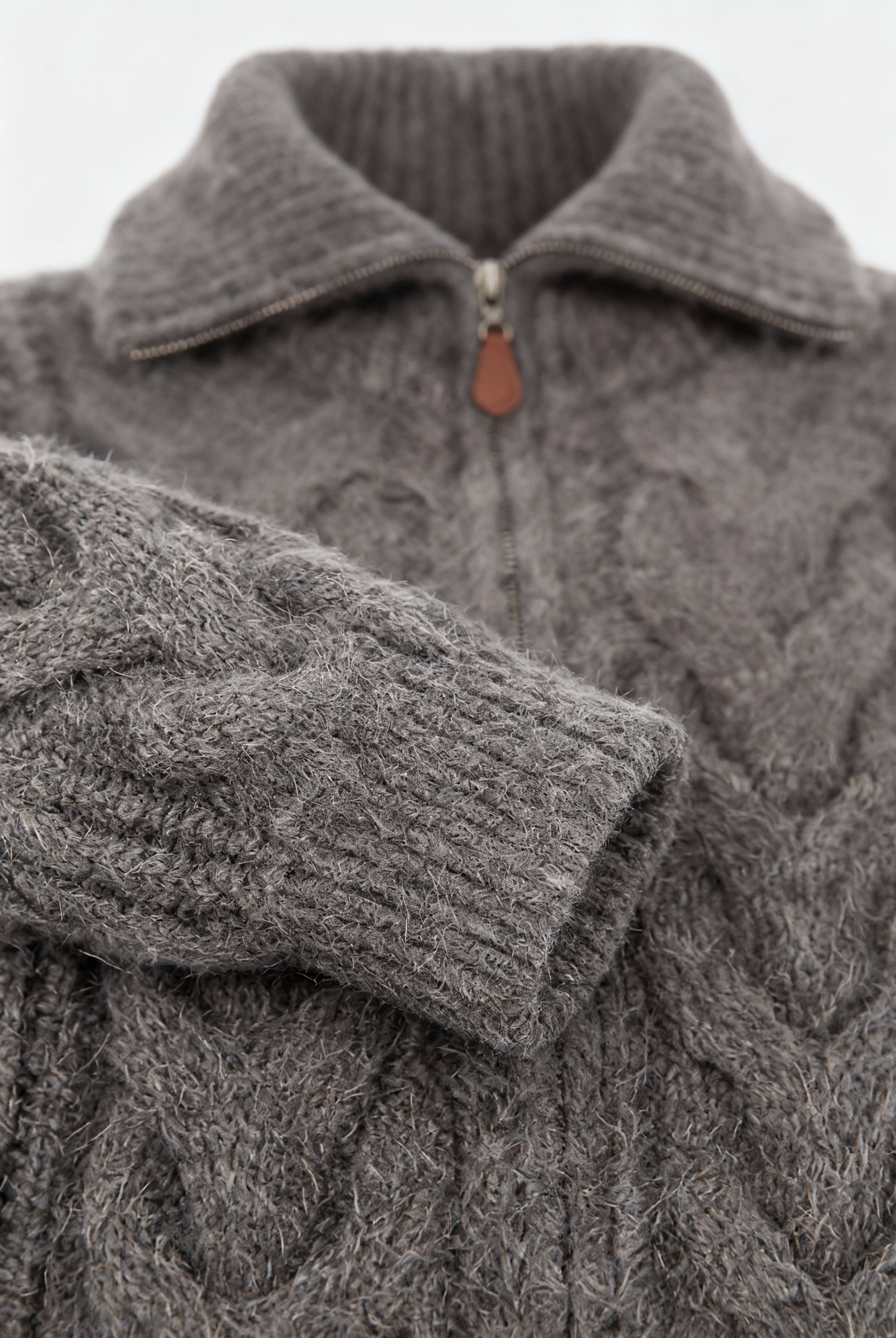 Victoria cozy gray cardigan sweater with zipper detail from Lumina Wear, featuring a soft knit and front zipper for a stylish look.