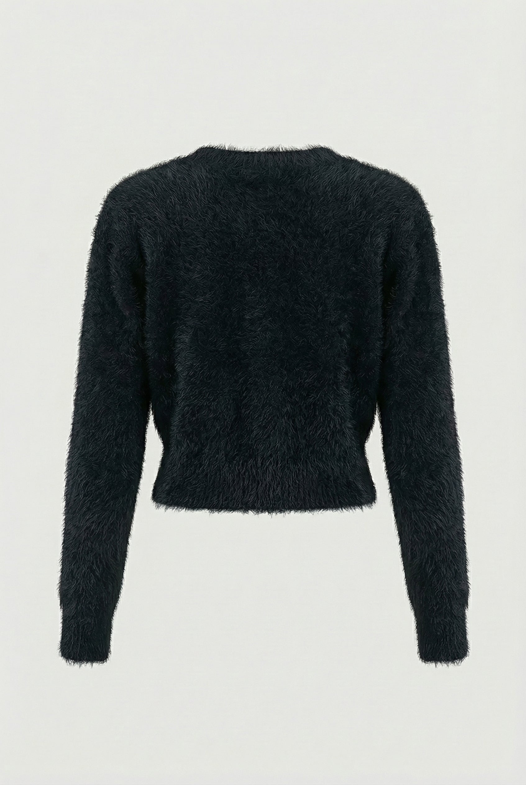 Victoria cozy long black cardigan sweater with open front design from Lumina Wear, featuring a relaxed fit and soft knit texture.