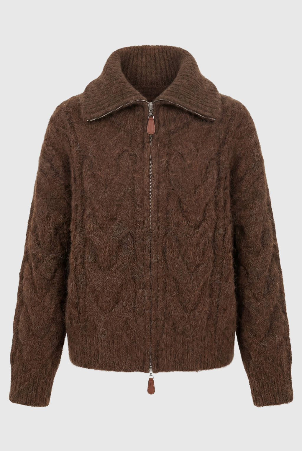 Lumina Wear Victoria cozy long cardigan with zipper closure, soft knit sweater with pockets and relaxed fit.