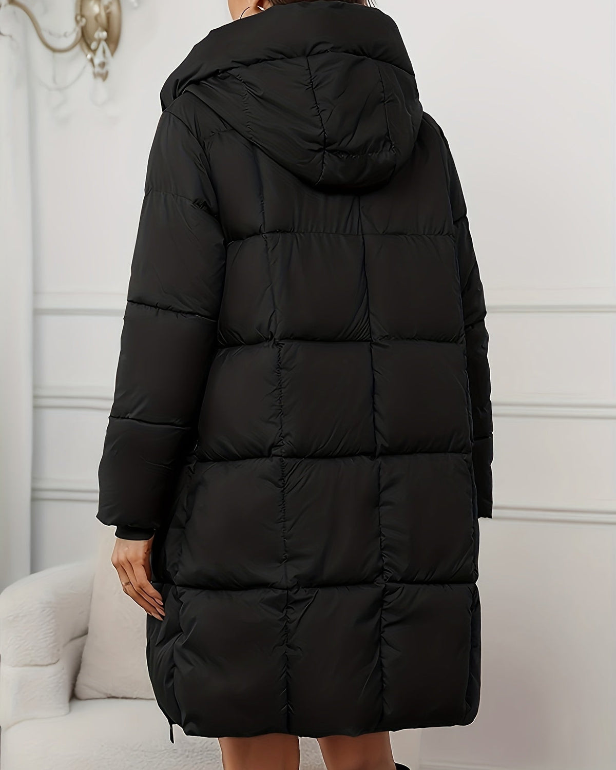 Redish-brown Victoria Lumina Wear cozy longline hooded puffer coat with practical pockets, designed for warmth and style.