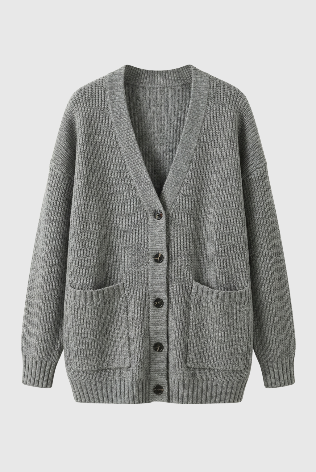 Grey Victoria oversized long cardigan with ribbed details from Lumina Wear, cozy and stylish for layered comfort.