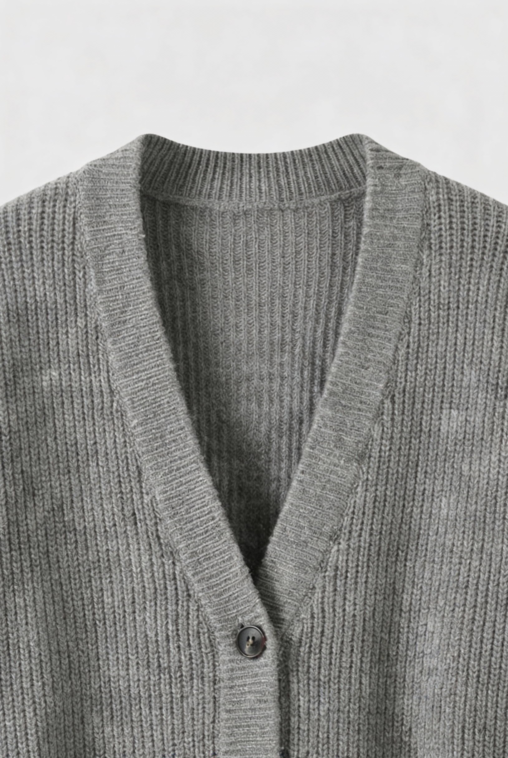 Grey Victoria Lumina Wear cozy oversized long cardigan with ribbed details, perfect for layered fall and winter outfits.