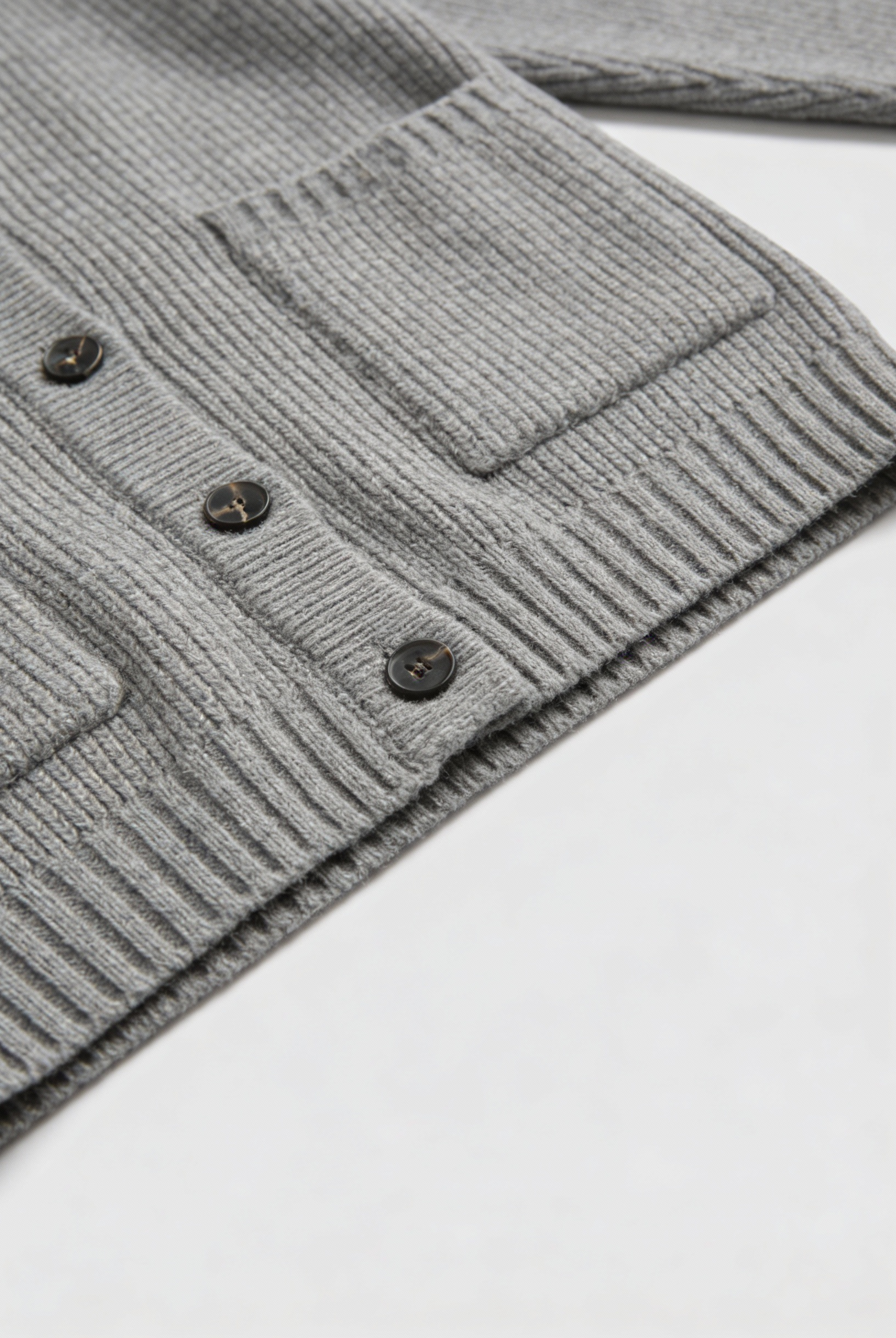 Grey Victoria Lumina Wear cozy oversized long cardigan with ribbed details, perfect for casual layered looks.