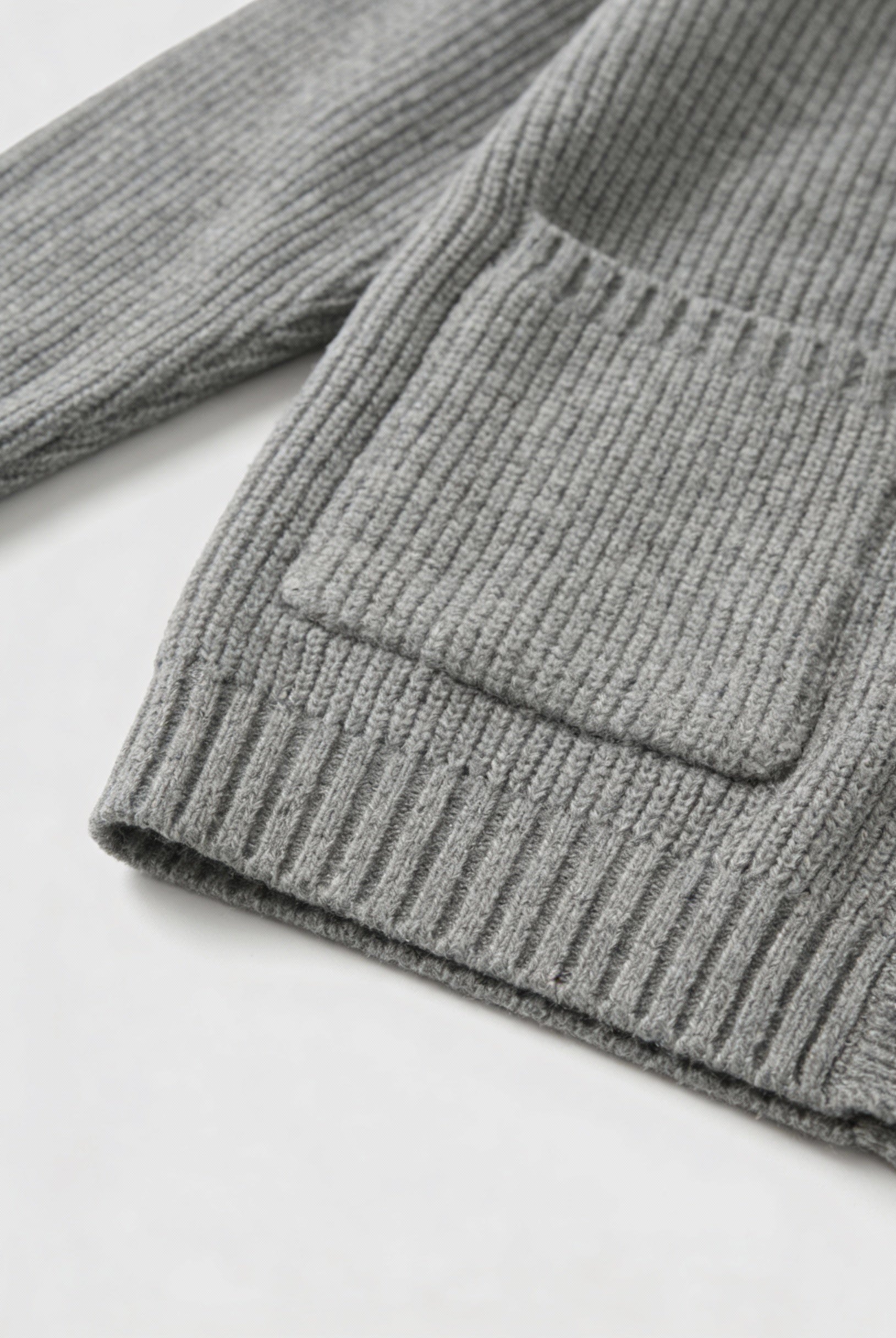 Grey Victoria Lumina Wear oversized long cardigan with ribbed details, cozy and stylish sweater for casual wear.