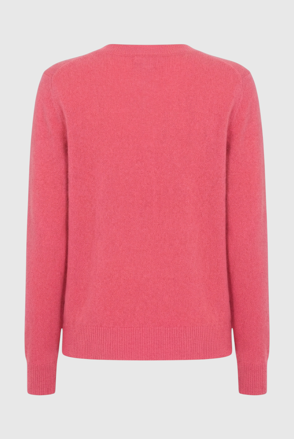 Victoria Lumina Wear cozy pink-red V-neck sweater with a flattering fit, featuring soft knit fabric and stylish design.