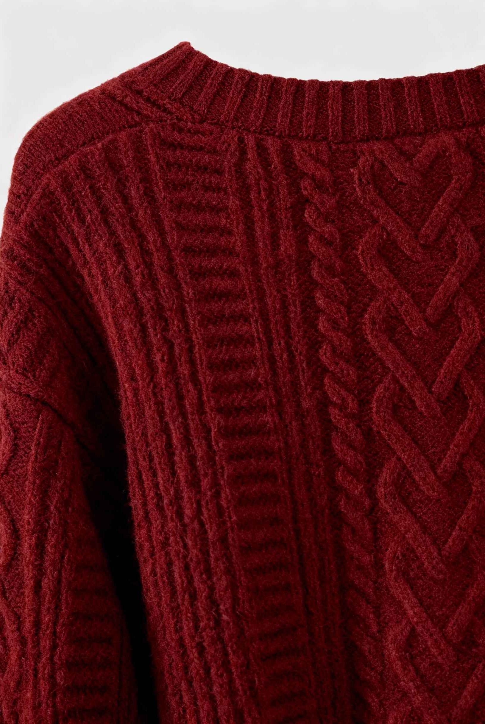 Victoria Lumina cozy red long cardigan with ribbed details, soft knit sweater perfect for casual wear.