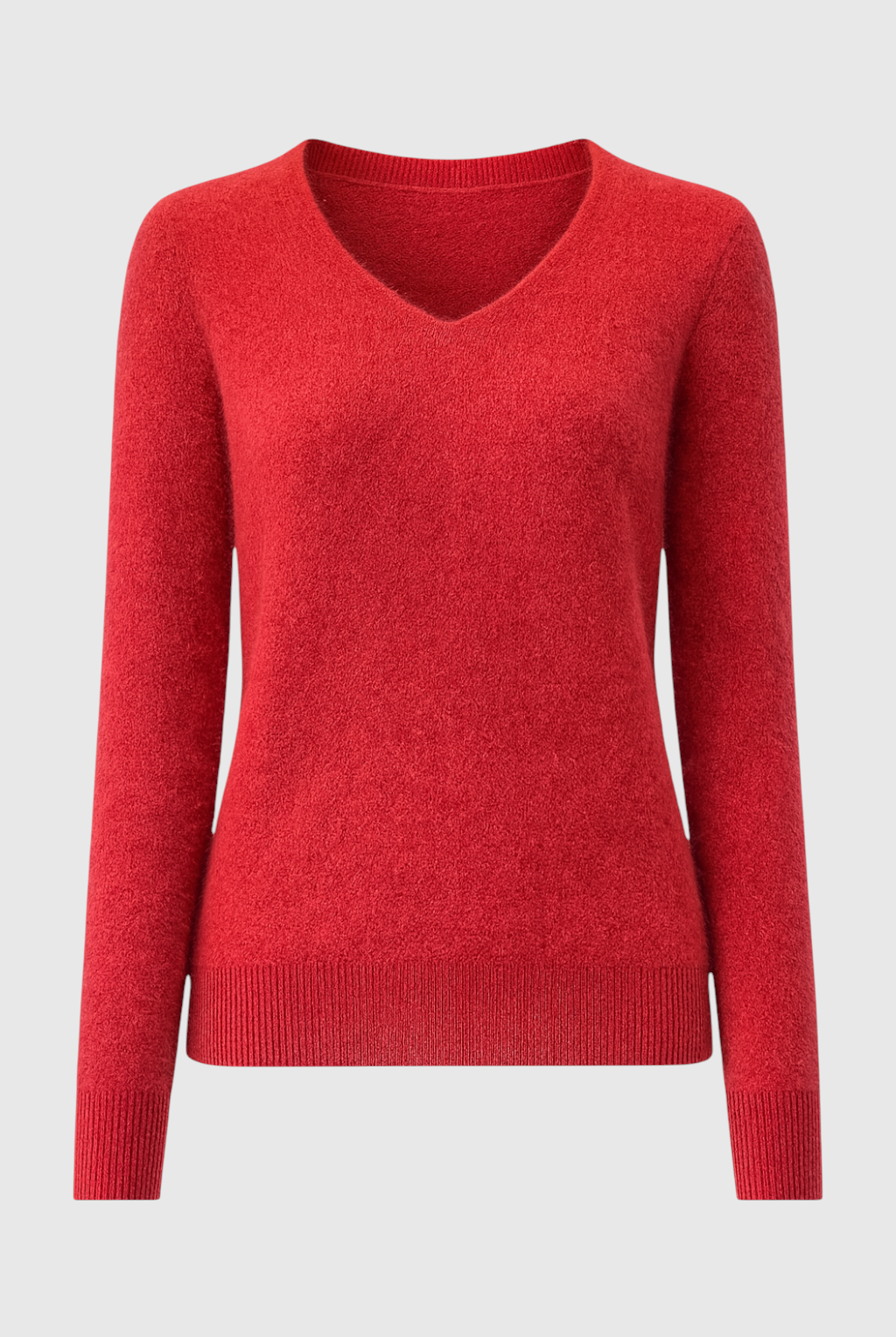 Victoria Lumina Wear cozy red sweater with a flattering fit, featuring soft knit fabric and stylish design.