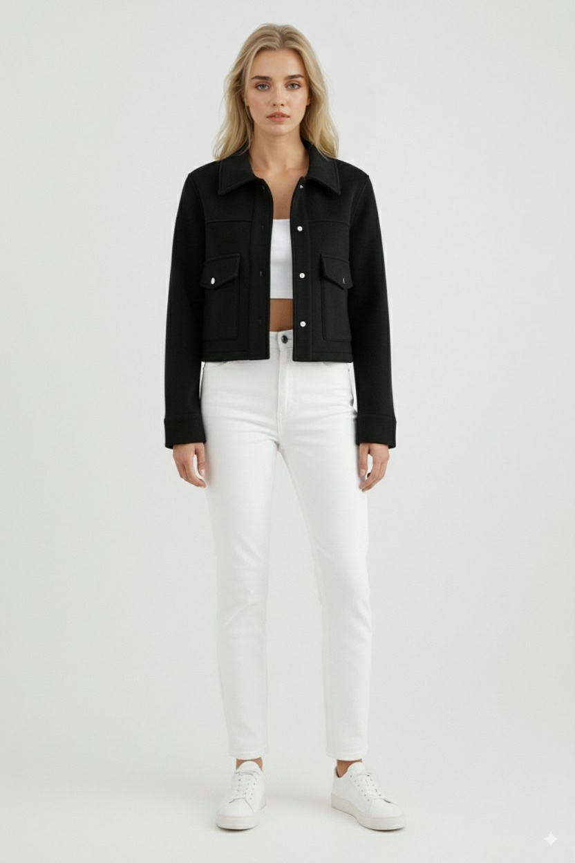 Victoria women's army green jacket with button closure by Lumina Wear, stylish and elegant for versatile casual wear.