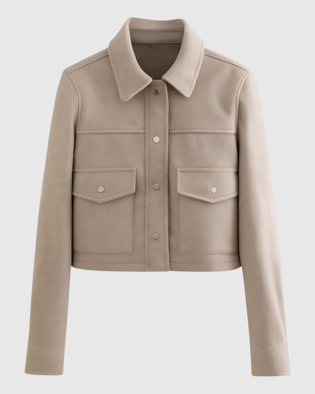 Lumina Wear Victoria elegant autumn jacket in apricot with classic button closure, stylish and lightweight for fall weather.