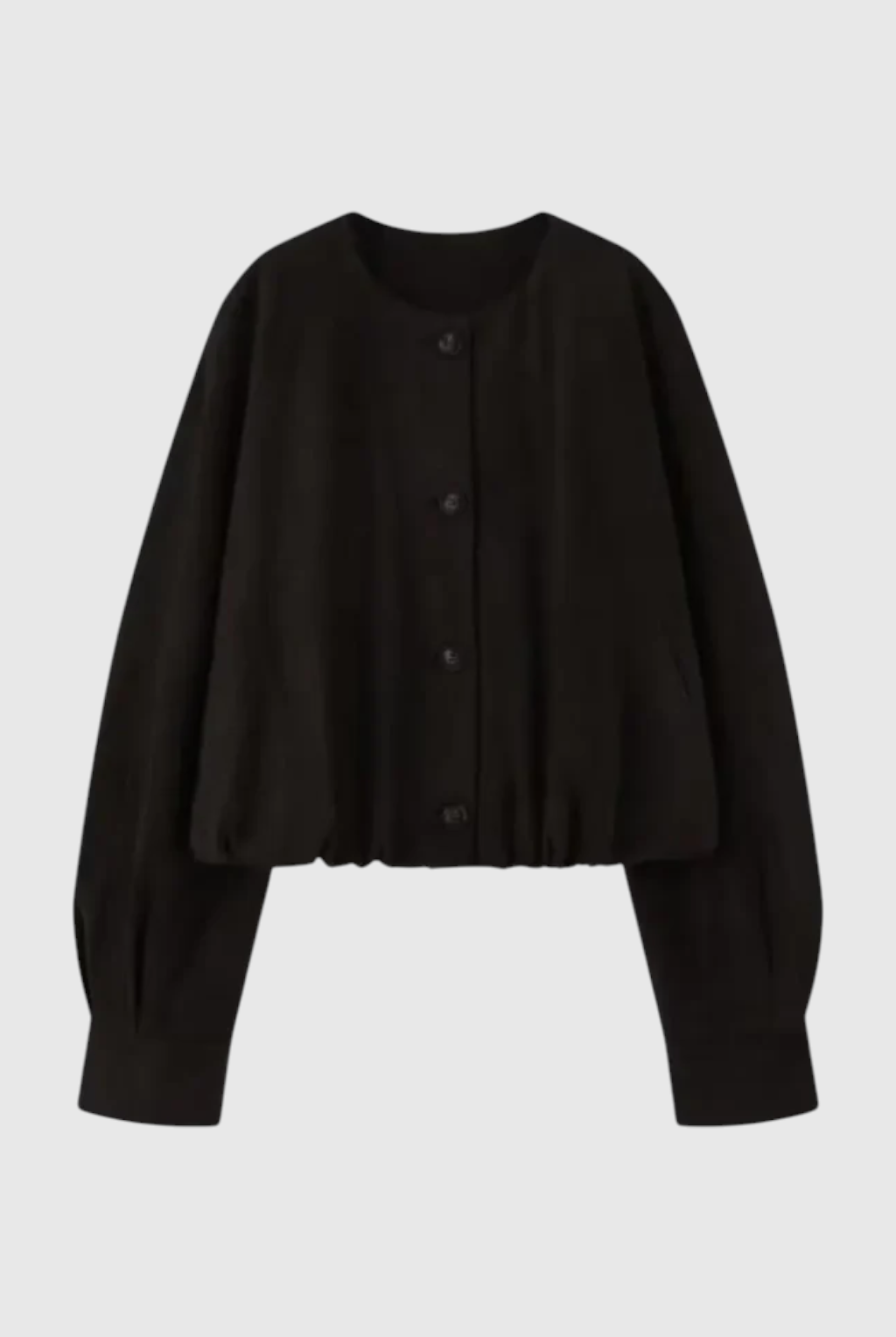 Elegant beige women's short jacket by Lumina Wear featuring an O-neck and pockets, perfect for stylish casual wear.