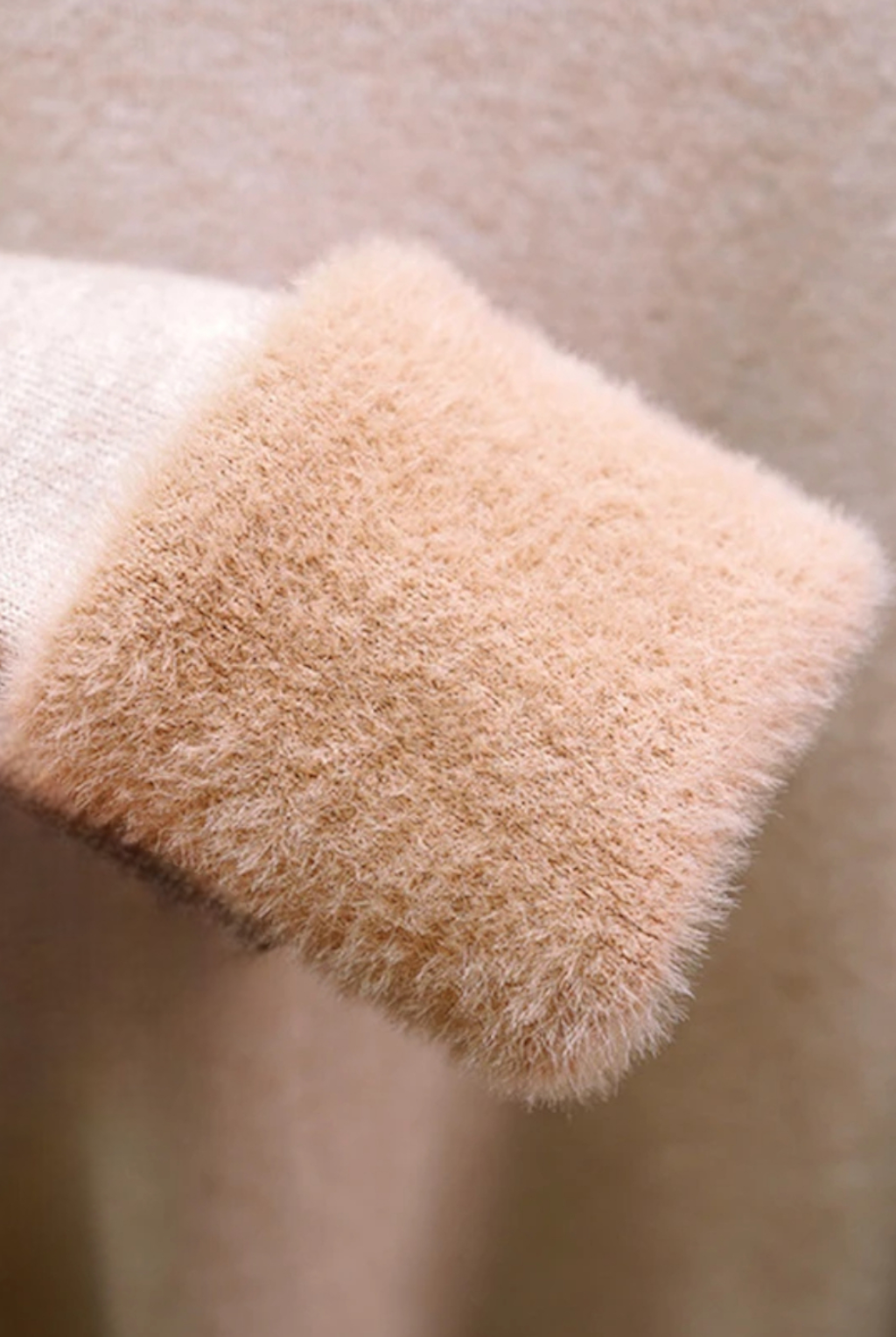 Elegant beige slim fit turtleneck sweater by Lumina Wear, styled for winter, shown on a model.