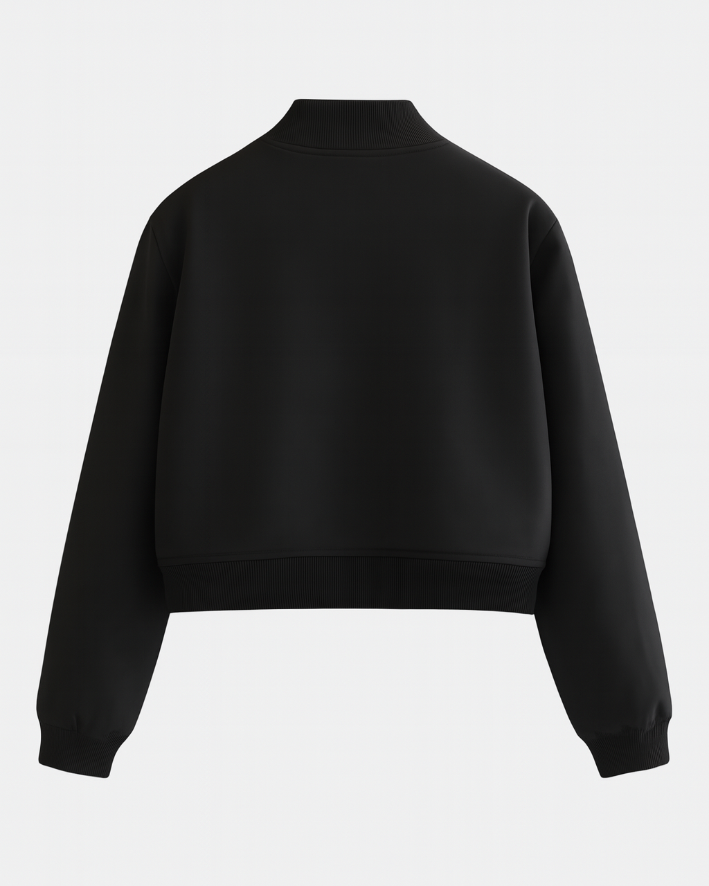 Victoria black bomber jacket by Lumina Wear, showcasing a sleek, timeless design with a modern fit and stylish details.