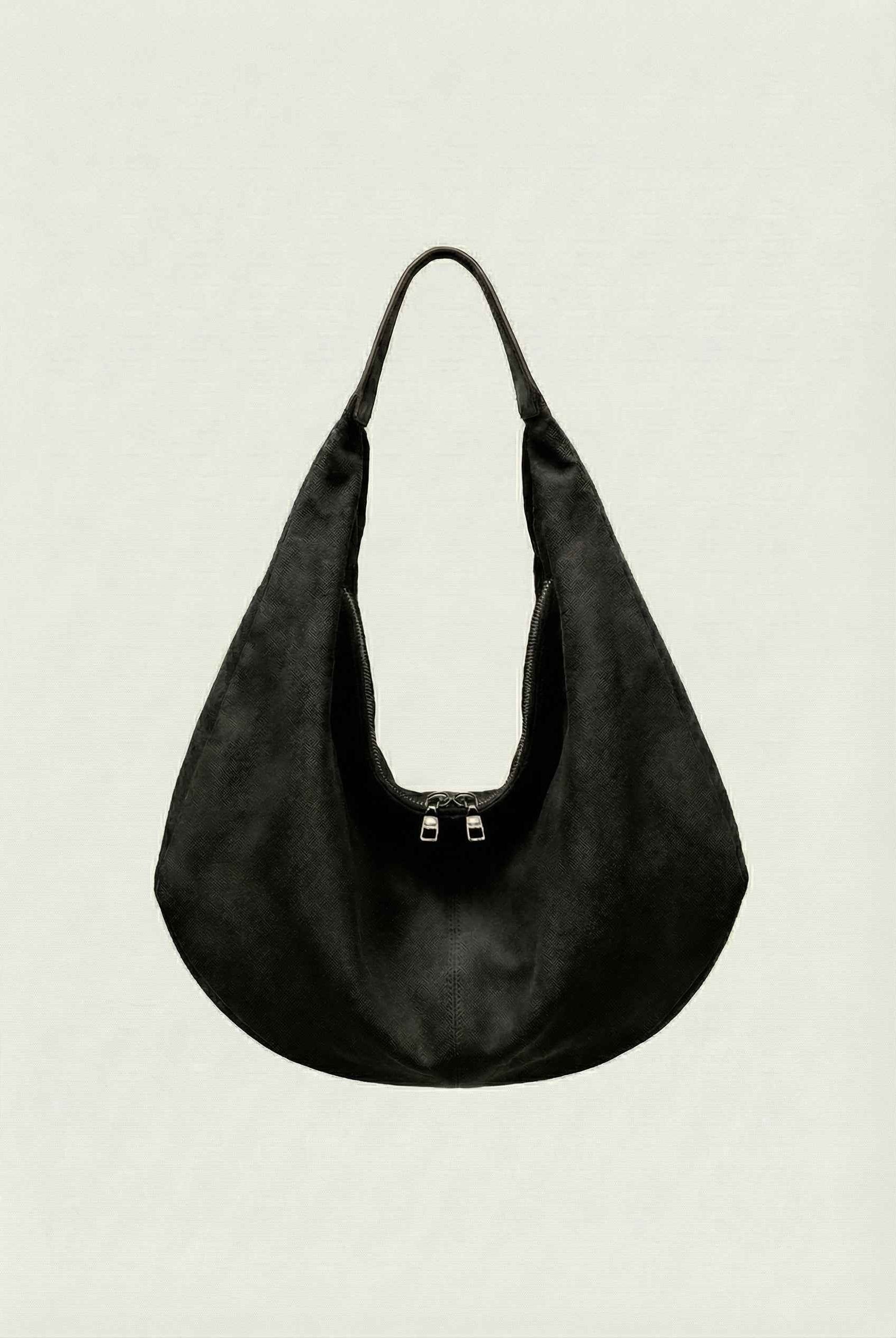 Victoria black suede hobo handbag by Lumina Wear with multiple pockets, stylish and spacious for everyday use.