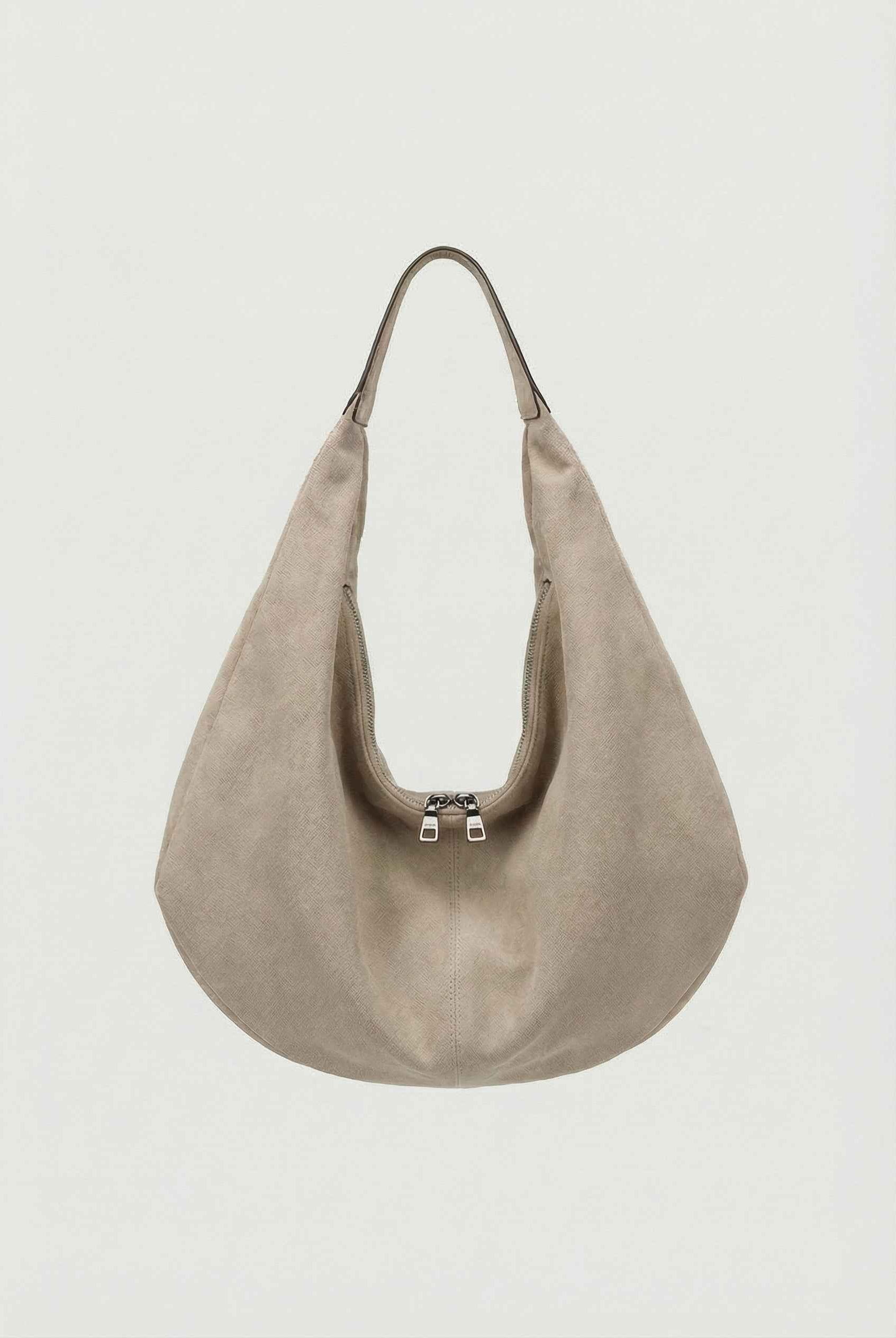 Elegant black suede Lumina Victoria hobo handbag with multiple pockets, stylish and spacious for everyday use.