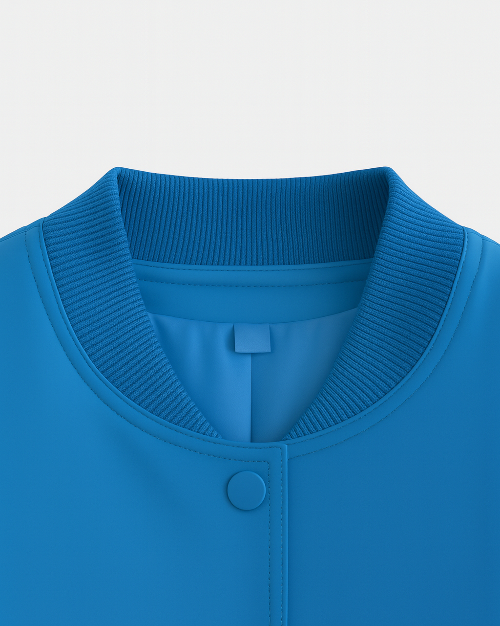 Elegant blue bomber jacket by Lumina Wear featuring a timeless design, showcased on a model wearing a size S.
