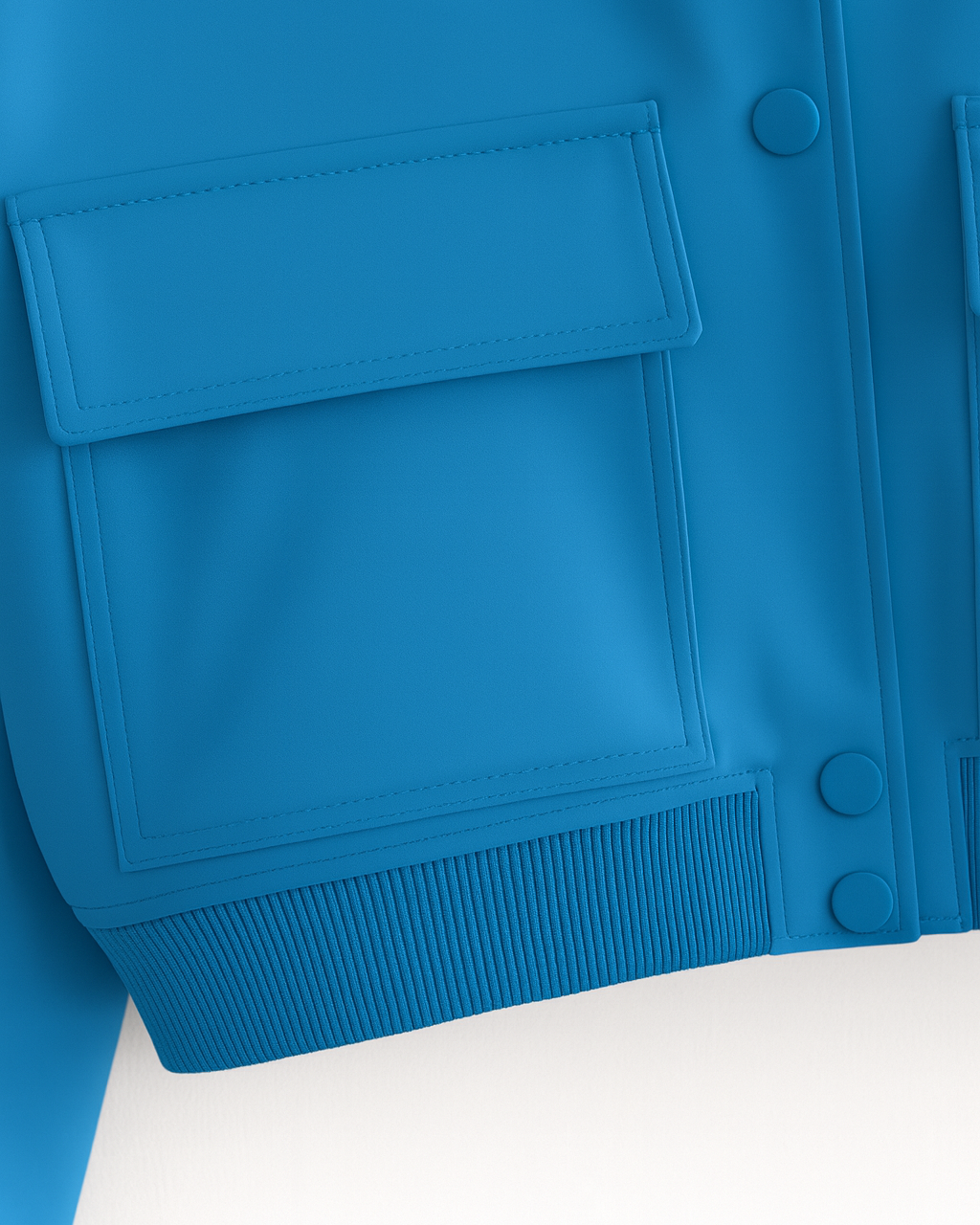 Lumina Wear Victoria blue bomber jacket, elegant design with timeless style, shown on a model with a fitted silhouette.