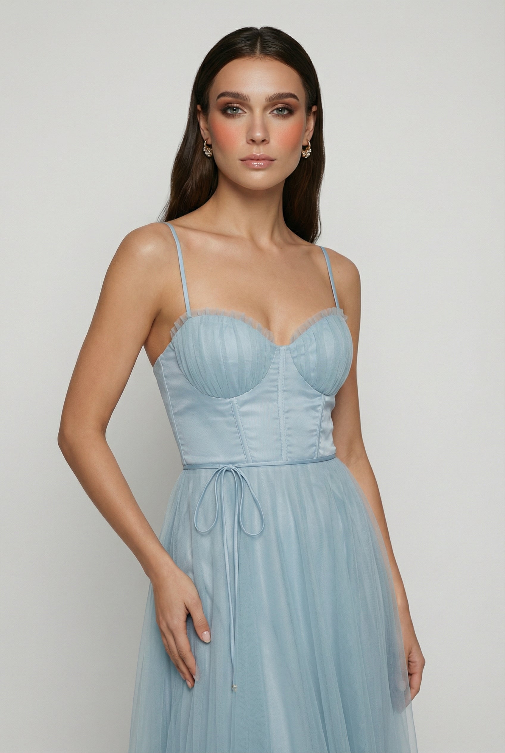 Elegant blue midi wedding guest dress by Lumina Wear featuring a flattering silhouette and sophisticated design.