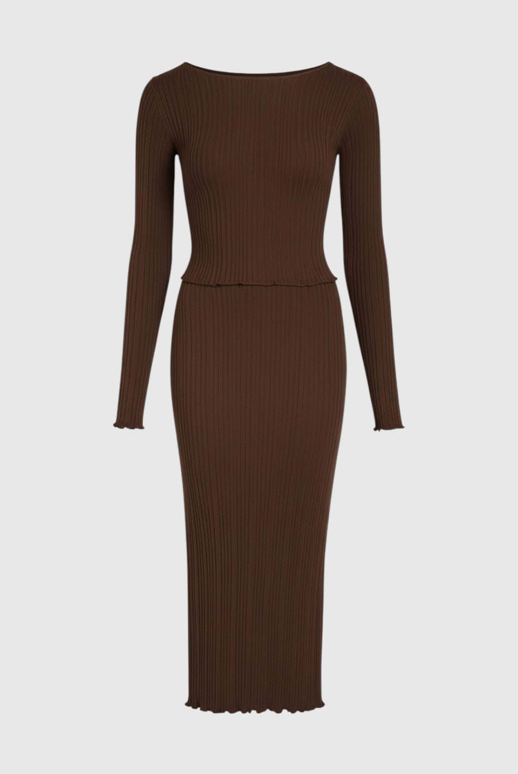 Victoria dark brown maxi skirt set by Lumina Wear, featuring a flattering fit and elegant design, perfect for stylish occasions.