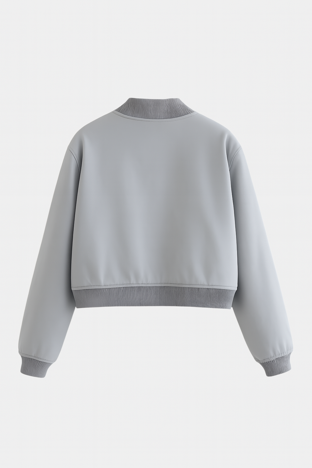 Elegant gray bomber jacket from Lumina Wear featuring a timeless design, showcased on a model with a neutral background.