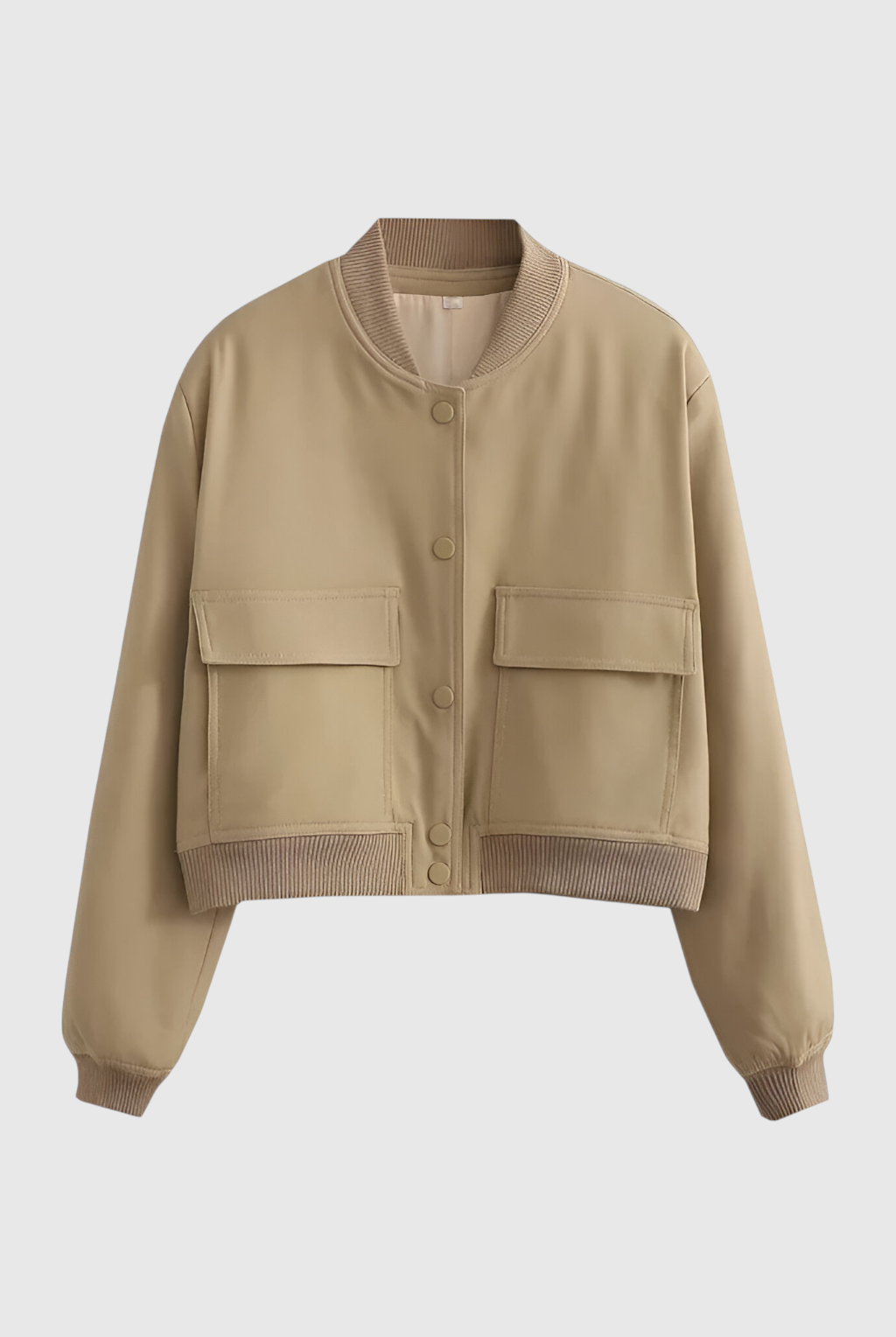 Victoria Lumina khaki bomber jacket with loose fit, stylish and elegant, featuring a modern design for women.