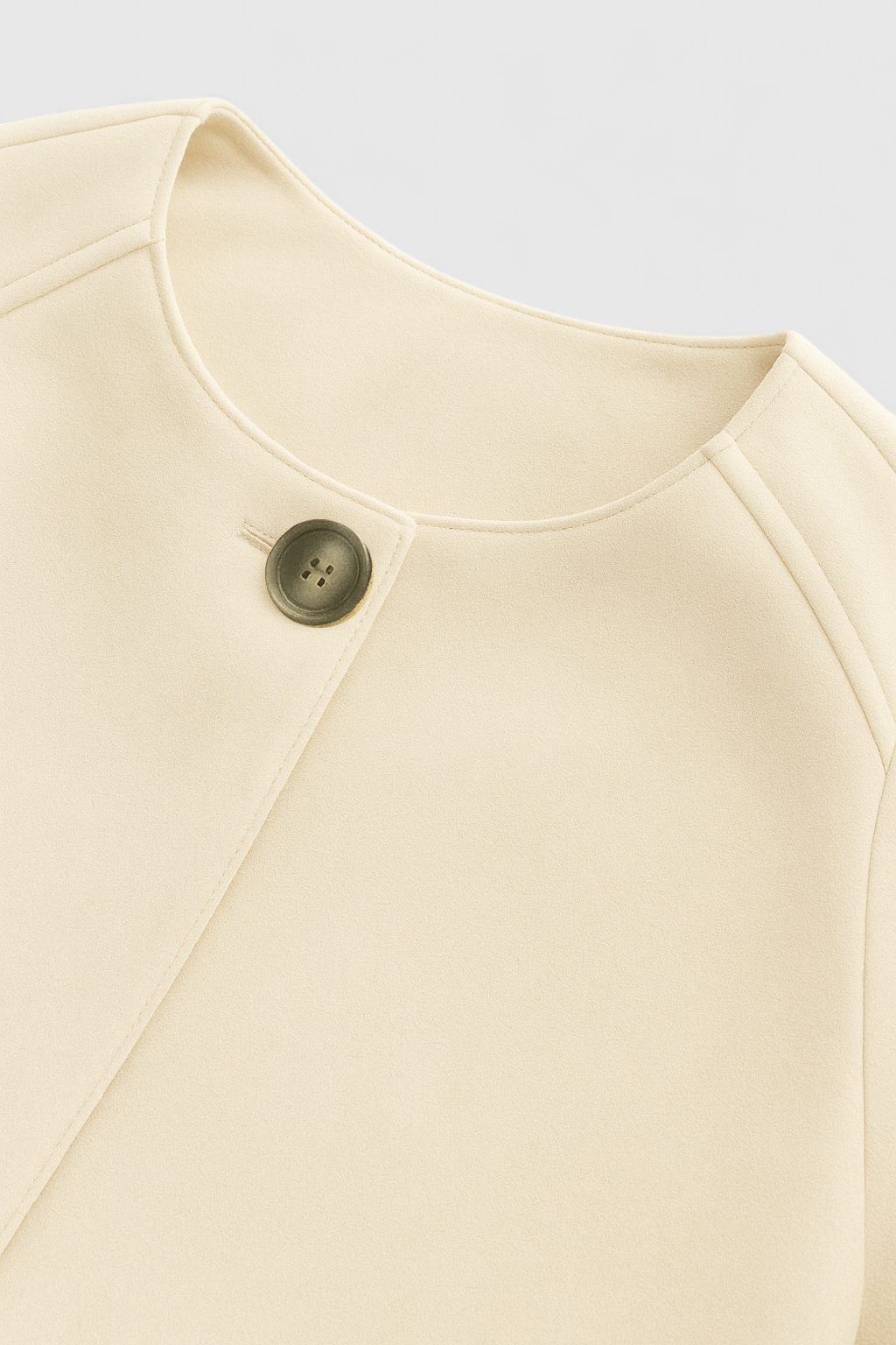 Lumina Wear Victoria khaki short jacket with O-neck and long sleeves, stylish women's jacket perfect for casual wear.
