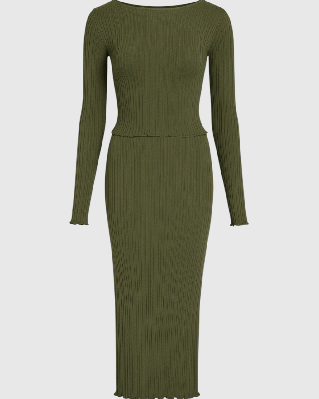 Elegant knitted maxi skirt set by Lumina Wear, featuring a flattering fit and stylish design, perfect for a sophisticated look.
