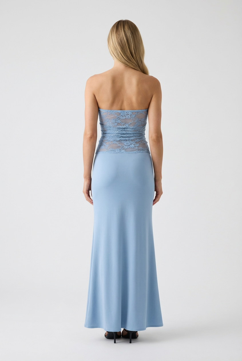 Elegant lace mermaid wedding dress by Lumina Wear featuring a sculpted silhouette and intricate lace details.