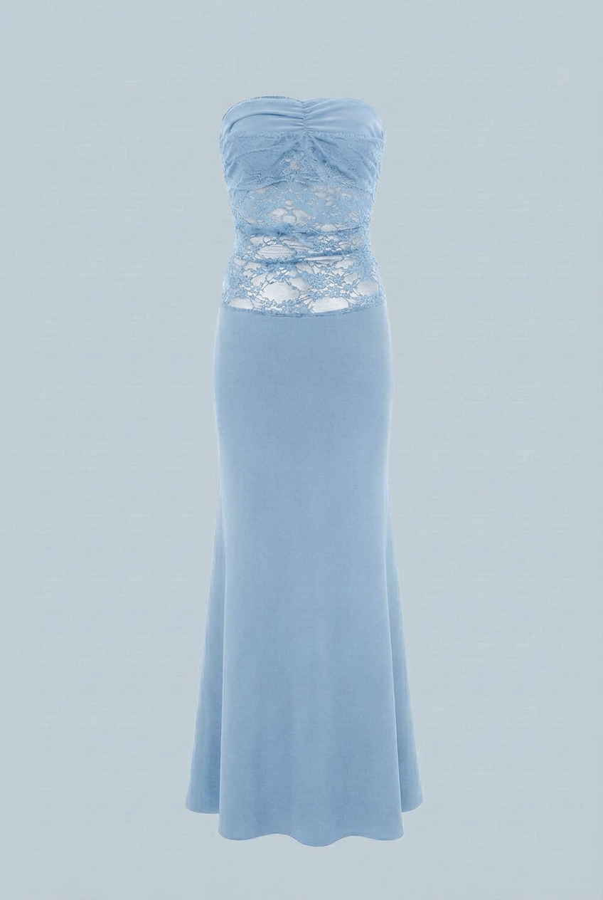 Elegant Victoria lace mermaid wedding dress by Lumina Wear featuring a sculpted silhouette and intricate lace details.