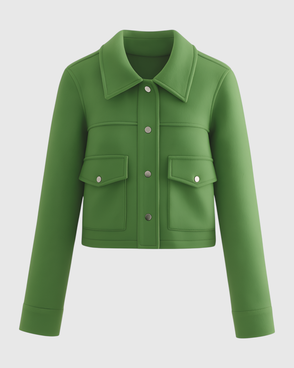 Green Lumina Wear Victoria long sleeve jacket with button closure, elegant design and tailored fit.