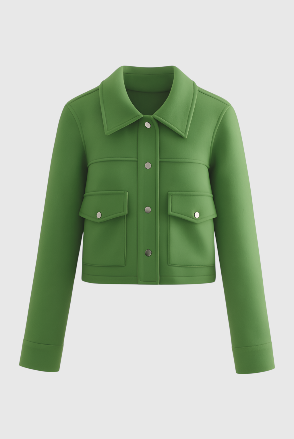 Elegant green long sleeve jacket with button closure by Lumina Wear, styled for a sophisticated look.