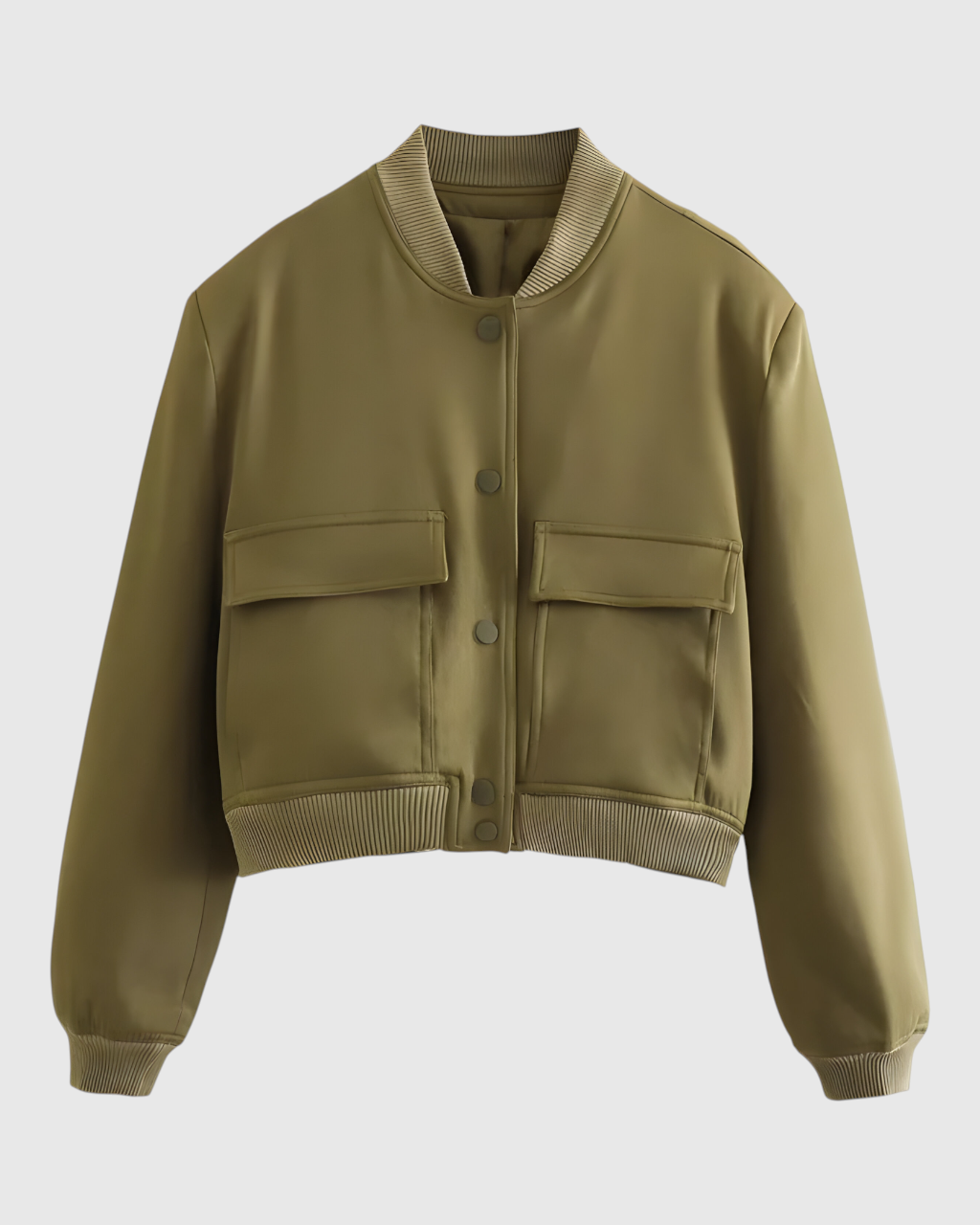 Victoria Lumina green bomber jacket with a comfortable fit, featuring military-inspired design and stylish details.